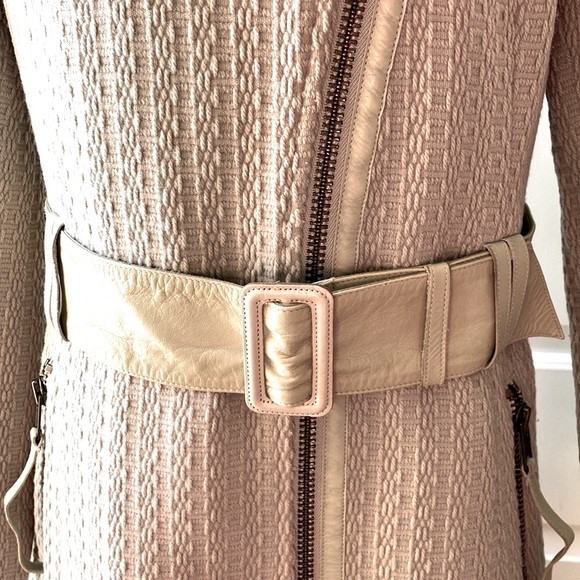 Mackage Virgin Wool Blend Woven Coat Leather Trim Light Gray Size M - Picture 5 of 15